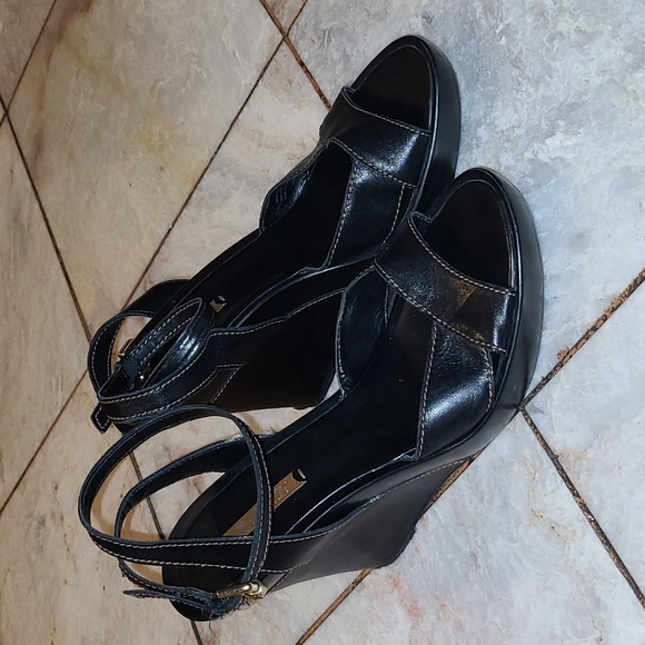 Nine West Ankle Strap Leather Wedges - Picture 2 of 6